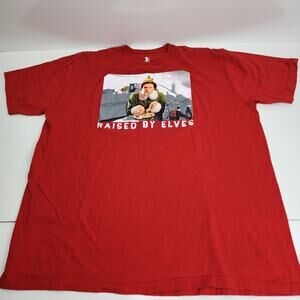 Elf Movie Raised By Elves Red Short Sleeve Christmas Tee Men's Size XXL